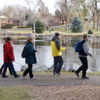 Allie Blanca C.G Dan and Mike walking around the pond at Sterne Park during Birding Class