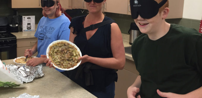 Adia, Melissa and Tyler (with 2 thumbs up) showing off their pies