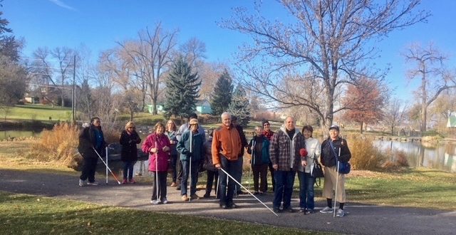 A group of CCB Seniours out on a walk bird watching