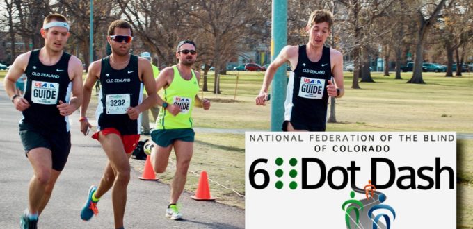 Four runners with the NFBCO 6 Dot Dash Logo in the lower-right corner