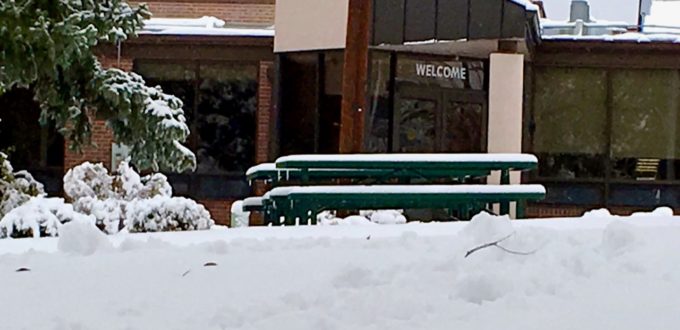 Looking across a snow covered landscape at the Colorado Center for the Blind